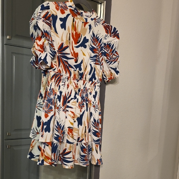 THML Floral Print Midi Dress - Blue, Orange, White - Picture 5 of 6